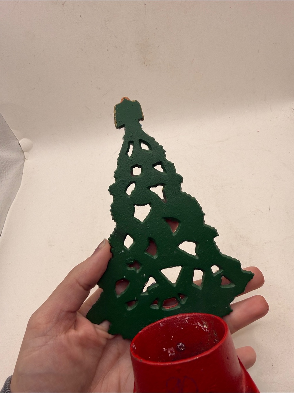 Vtg Cast Iron Christmas Tree Tealite Decor Candle Santa Snowman Bear Collectible - Picture 9 of 15